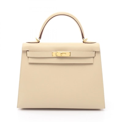 エルメス HERMES ケリー28 2WAY 外縫い ハンドバッグ バッグ レザー ヴォーエプソン ヴォーエプソン パルシュマン □M刻印(2009年製造) レディース アイボリー系 【中古】