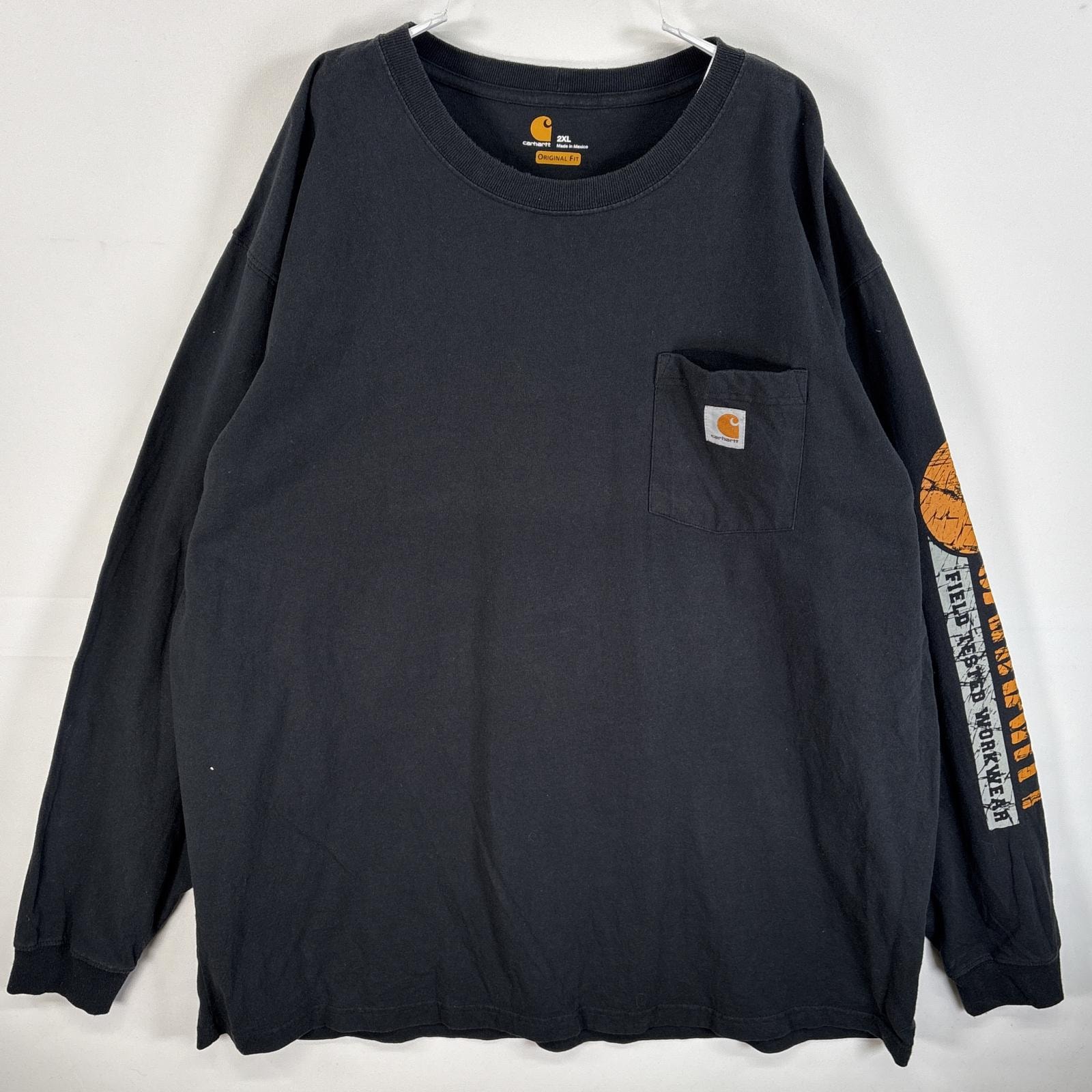 古着 カーハート Carhartt 長袖Tシャツ ワンポイント ロゴ 大きいサイズ 袖プリント 2XL  ブラック メンズ