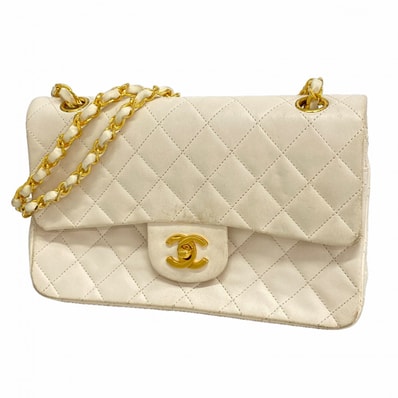 【6fa0955】シャネル ショルダーバッグ マトラッセ ラムスキン ホワイト ゴールド金具【中古】レディース