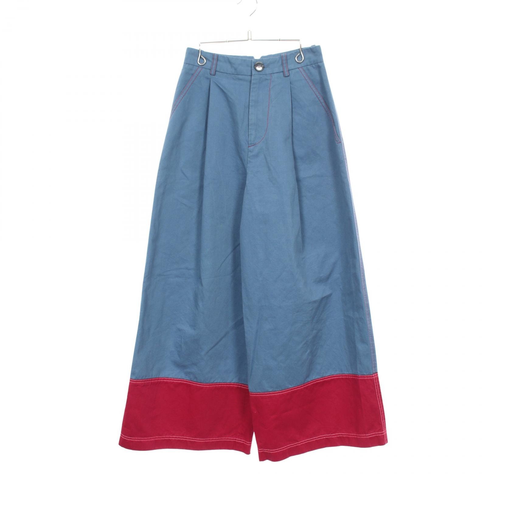 マルニ MARNI クローバーワッペン ワイド パンツ 衣料品 ボトムス コットン ファブリック レディース ブルー系 / レッド系 【中古】