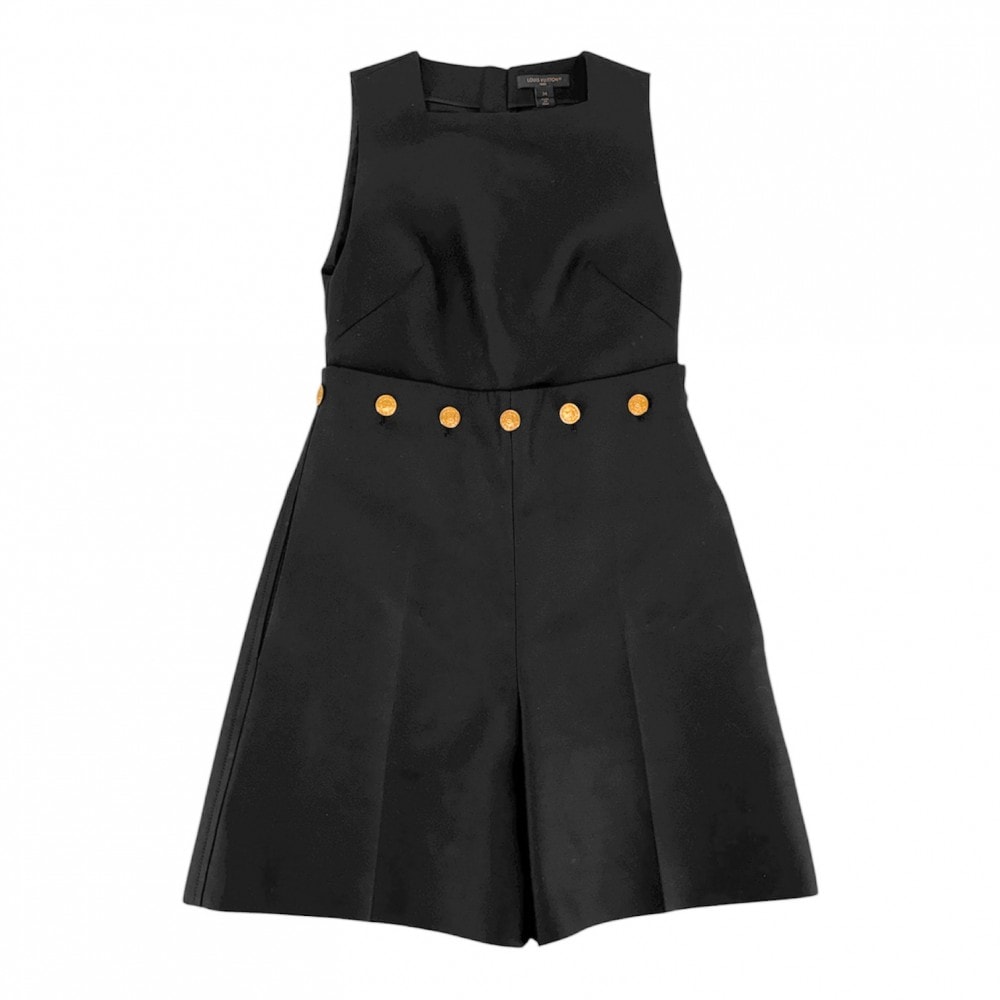 LOUIS VUITTON ルイヴィトン ワンピース ノースリーブ ジップアップ オールインワン 服 アパレル 34 ブラック 黒 ゴールド金具 ウール シルク レディース 春 夏 美品【中古品】