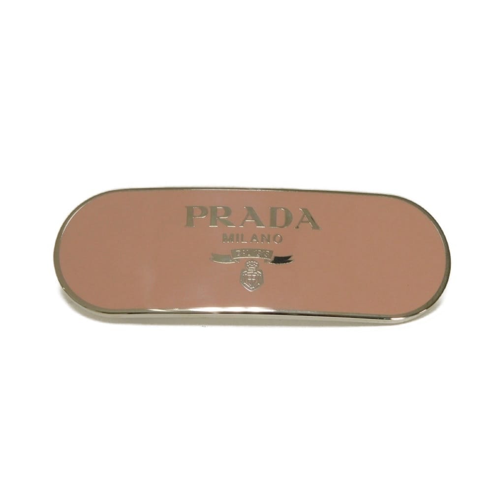 PRADA プラダ ロゴ メタル ヘアクリップ エナメル パステル ピンク ステンレス スチール シルバー ヘアアクセサリー 美品 ペタロ バレッタ 1IF022 2BA6 F0442