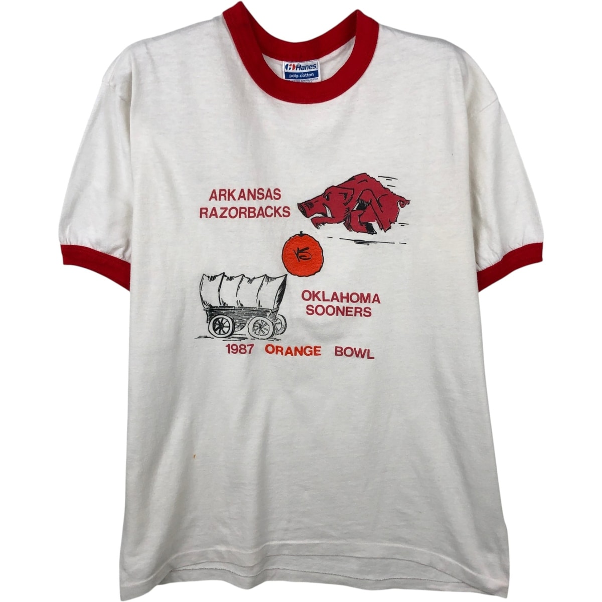 Hanes ヘインズ US古着 カレッジ Tシャツ Mサイズ アメカジ レッド D 