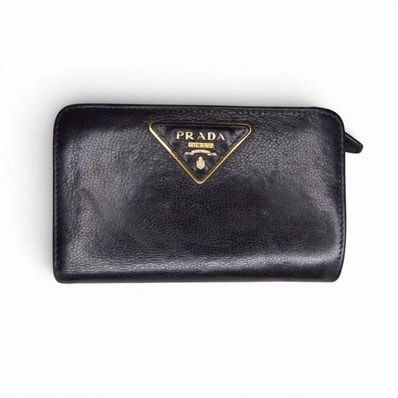 プラダ PRADA 2つ折り財布 ウォレット 三角プレート レザー ブラック