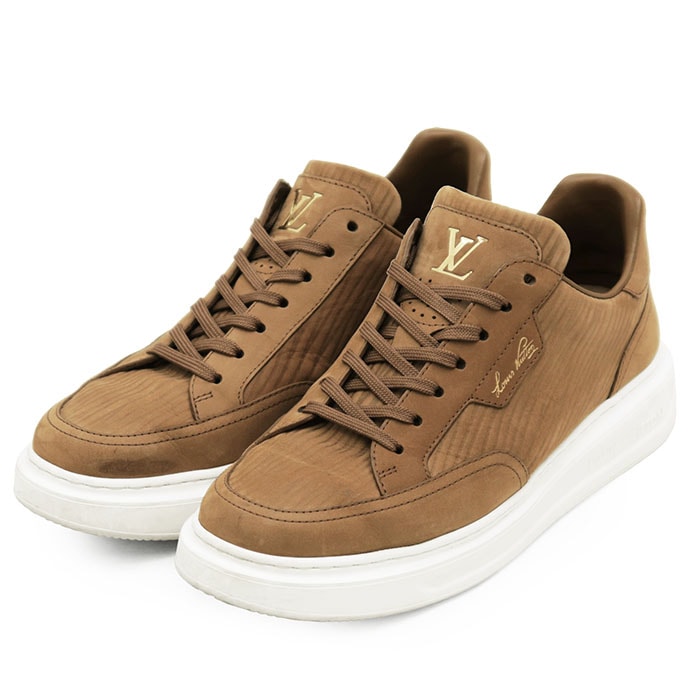 LOUIS VUITTON ルイ・ヴィトン スニーカー ビバリーヒルズ ヌバックレザー サイズ 5 ユニセックス 2024年製 LVロゴ メタリック モカシン レースアップ シューズ 靴 箱・袋付属 ブラウン 茶色 イタリア製