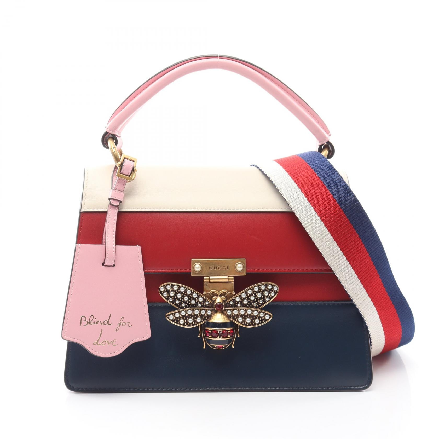 グッチ GUCCI クイーンマーガレット 2WAY ハンドバッグ バッグ レザー レディース レッド系 / ネイビー系 / アイボリー系 476541 【中古】