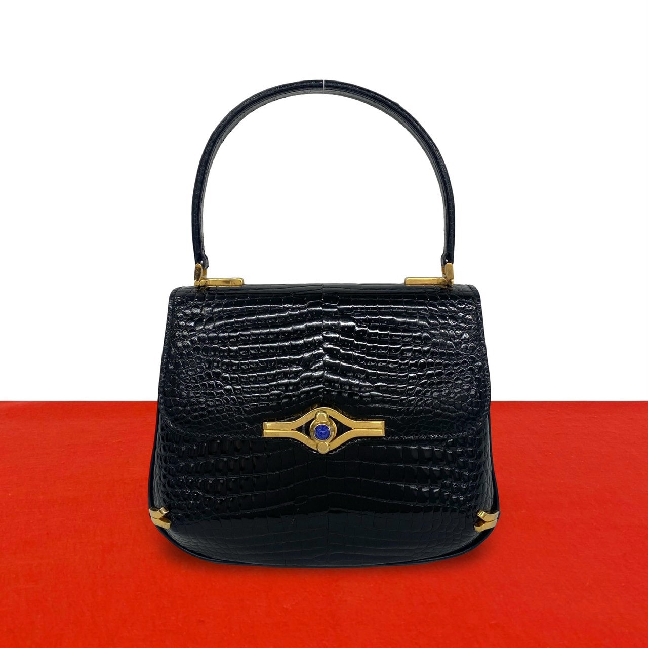 GUCCI グッチ ラピスラズリ 金具 クロコダイル ハンドバッグ ブラック
37964