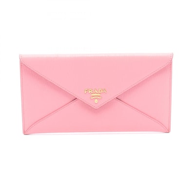 プラダ PRADA エンベロップ 二つ折り長財布 財布 レザー レディース ピンク系 【中古】