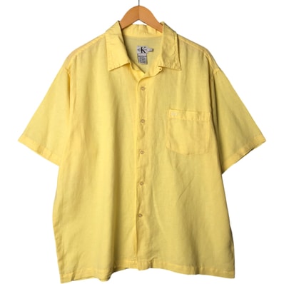古着 90~00年代 カルバンクライン Calvin klein JEANS 半袖 オープンカラー コットン×リネンシャツ ボックスシャツ メンズL相当 ヴィンテージ/eaa566025