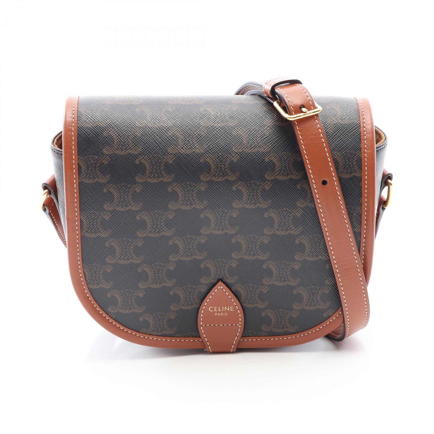 セリーヌ CELINE フォルコ ミディアムバッグ トリオンフ ショルダーバッグ バッグ PVCコーティングキャンバス レザー レディース ブラック系 / ブラウン系 191502BZJ.04LU 【中古】