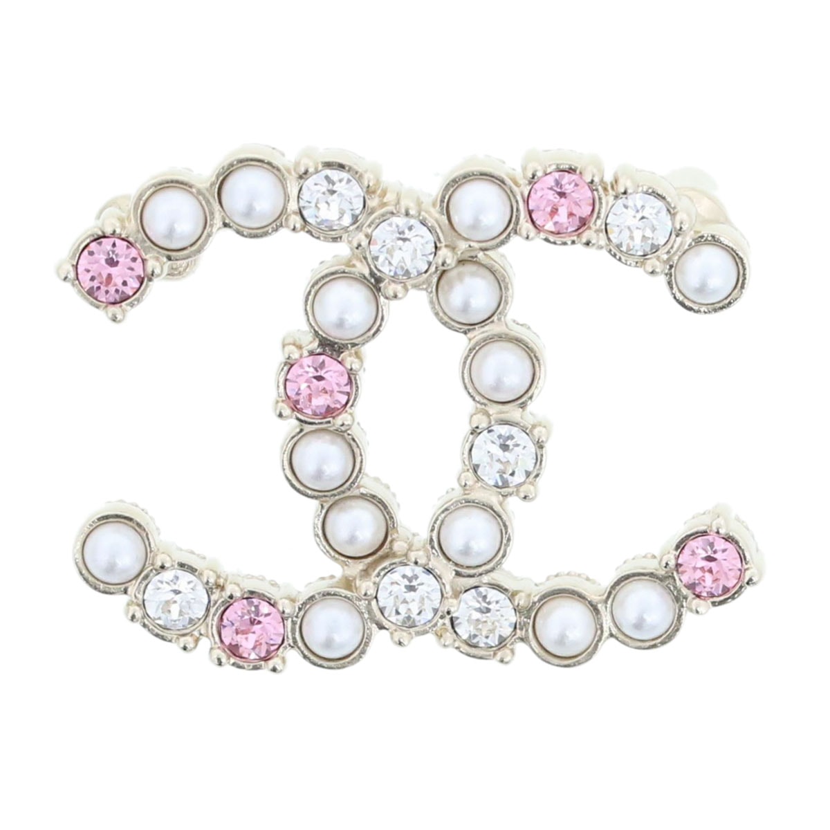 CHANEL シャネル ココマーク ストラス ブローチ ABA144 フェイクパール クリスタル 真鍮 シルバー  レディース【中古】
