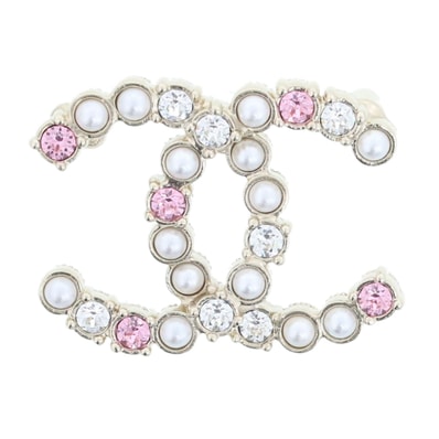 CHANEL シャネル ココマーク ストラス ブローチ ABA144 フェイクパール クリスタル 真鍮 シルバー レディース【中古】