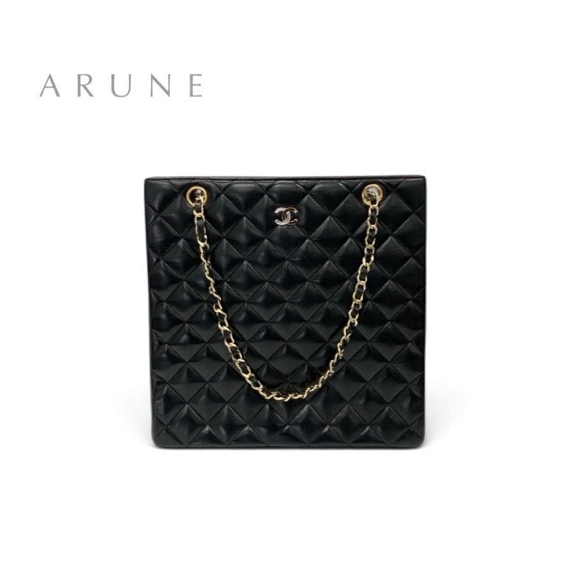 シャネル CHANEL バッグ トートバッグ ラムスキン ブラック ゴールド シルバー マトラッセ ココマーク チェーン