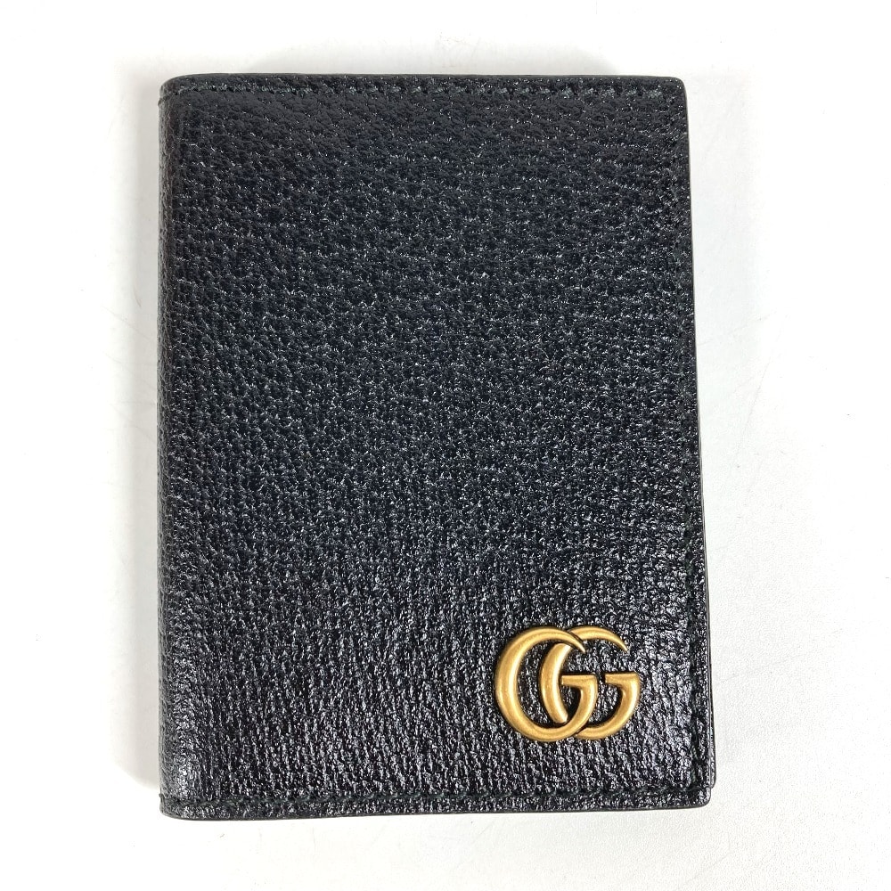 グッチ GUCCI ダブルG GG ロゴ 428737 GGマーモント 名刺入れ パスケース 二つ折り 定期入れ カードケース レザー ブラック 新品同様
