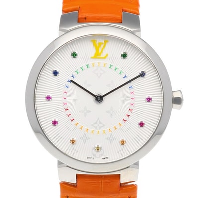 ルイヴィトン タンブール スリム MM レインボー 腕時計 時計 ステンレススチール QA159 クオーツ レディース 1年保証 LOUIS VUITTON 中古