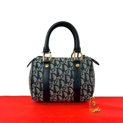 Christian Dior ディオール トロッター柄 キャンバス レザー ハンドバッグ ネイビー
74586