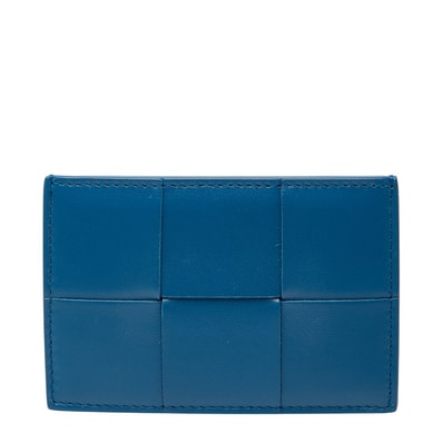 ボッテガヴェネタ マキシイントレチャート カードケース パスケース ブルー レザー レディース BOTTEGAVENETA 【中古】