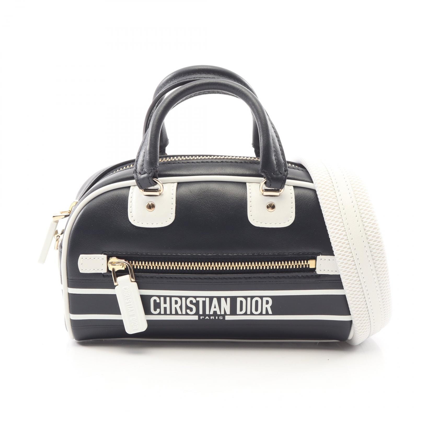 ディオール Dior VIBE ヴァイブ ミニ ボウリングバッグ 2WAY ハンドバッグ バッグ レザー レディース ブラック系 / ホワイト系 【中古】