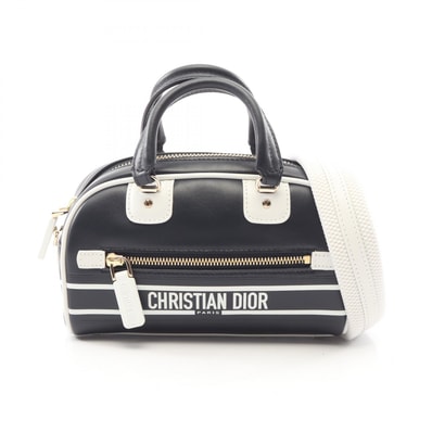 ディオール Dior VIBE ヴァイブ ミニ ボウリングバッグ 2WAY ハンドバッグ バッグ レザー レディース ブラック系 / ホワイト系 【中古】