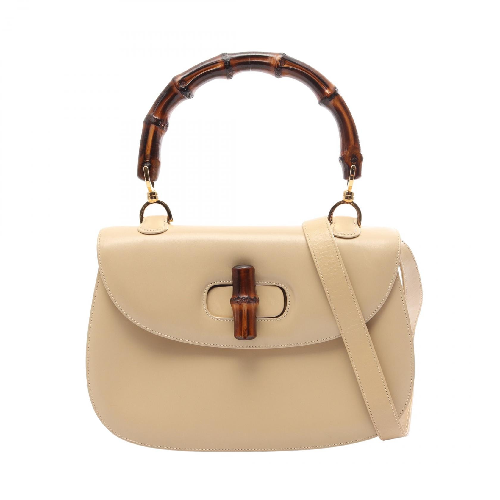 グッチ GUCCI バンブー 2WAY ハンドバッグ バッグ レザー レディース ベージュ系 000・01・0633 【中古】