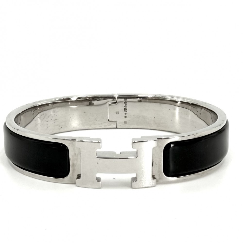 HERMES エルメス バングル クリックH PM エナメルブレスレット アクセサリー 小物    ブラック 黒 シルバー金具 レディース 約35g【中古品】