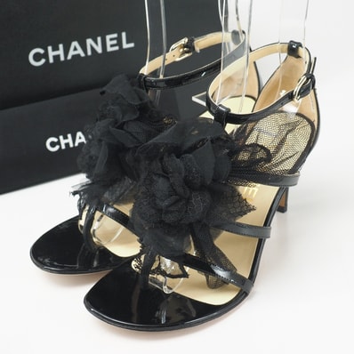 ■美品■CHANEL シャネル サンダル サイズ35.5 レース 靴 アンクルストラップ トングサンダル ミュール CCロゴ イタリア製 ブランド古着【中古】20251009/RA6191
