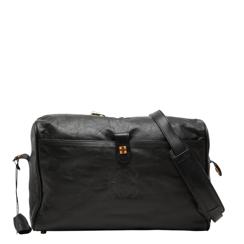 ロエベ アナグラム ボストンバッグ トラベルバッグ ショルダーバッグ ブラック レザー レディース LOEWE 【中古】