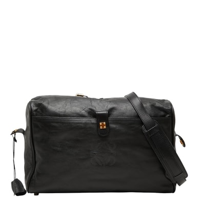 ロエベ アナグラム ボストンバッグ トラベルバッグ ショルダーバッグ ブラック レザー レディース LOEWE 【中古】
