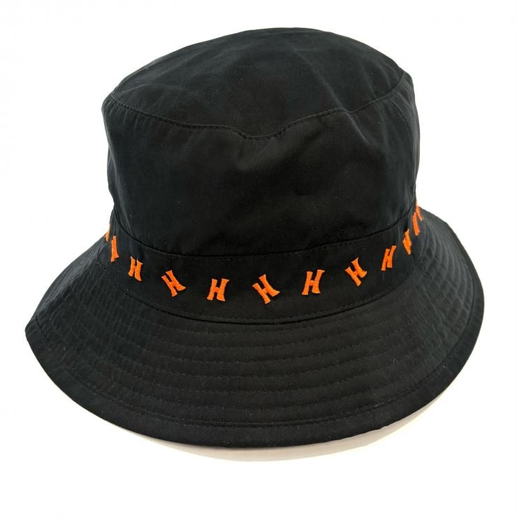 エルメス #58 Hロゴ バケットハット 帽子 ブラック オレンジ HERMES 正規品【鑑定済み】