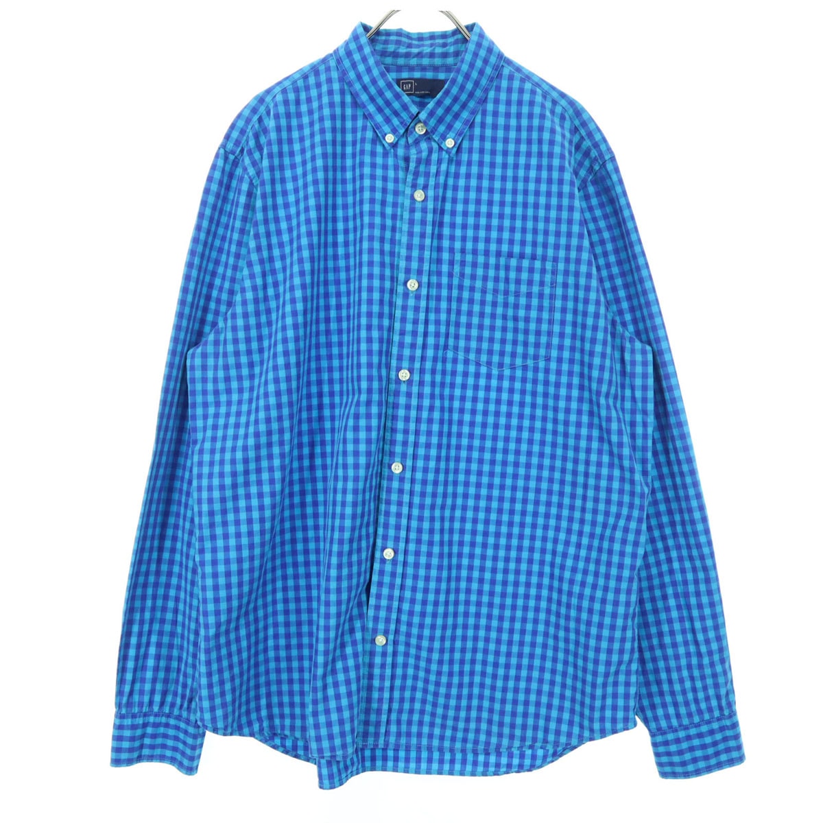 GAP ギャップ ギンガムチェック柄 長袖 コットンシャツ L ブルー系 胸ポケット