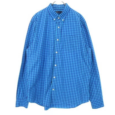 GAP ギャップ ギンガムチェック柄 長袖 コットンシャツ L ブルー系 胸ポケット
