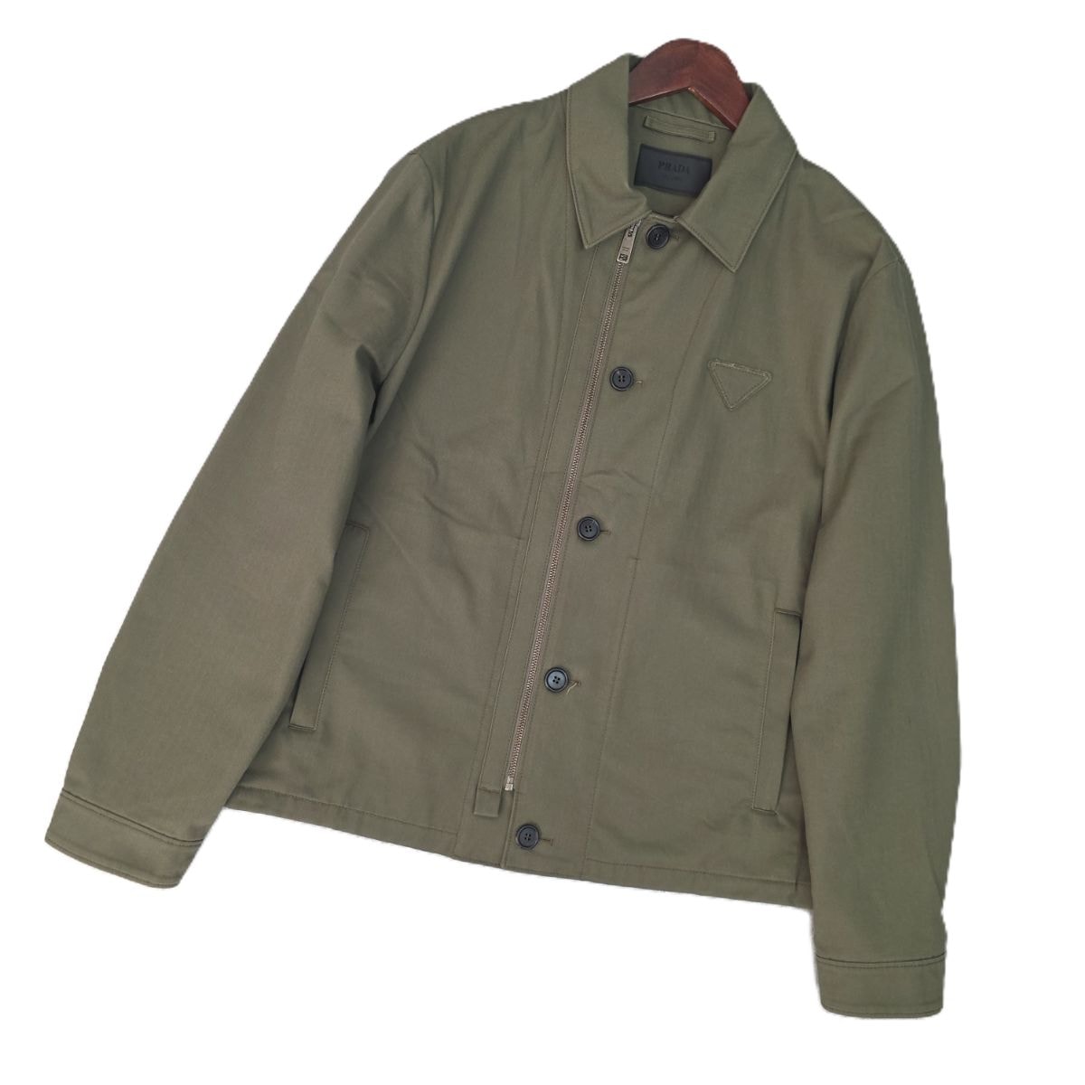 【値下げ】PRADA プラダ コットンジャケット トライアングルロゴ ファスナー ミリタリージャケット SGC544 S000 14B5 コットン  メンズ【中古】