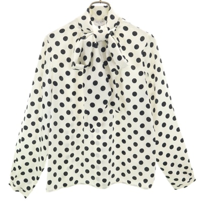 Kate Spade ケイトスペード ドット柄 長袖 リボンタイ ブラウス S ホワイト系 水玉