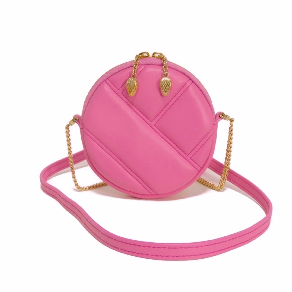 BVLGARI ブルガリ セルペンティ カボション マイクロ ポーチ スネークヘッド キルティング スムース カーフ キルティング ラウンド ミニ チェーン ポシェット RFID ICチップ エンボス ピンク ショルダーバッグ 292256