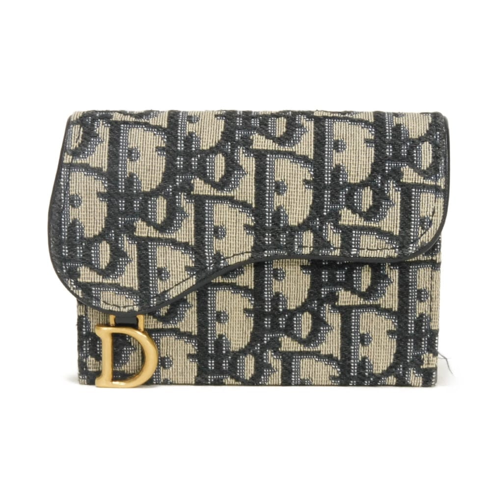 Dior ディオール サドル ジャスミン カードホルダー 現行 Dロゴ アシンメトリー ベージュ ネイビー ブラック スナップボタン コンパートメント オブリーク ジャガード カードケース  S5644CTZQ_M928