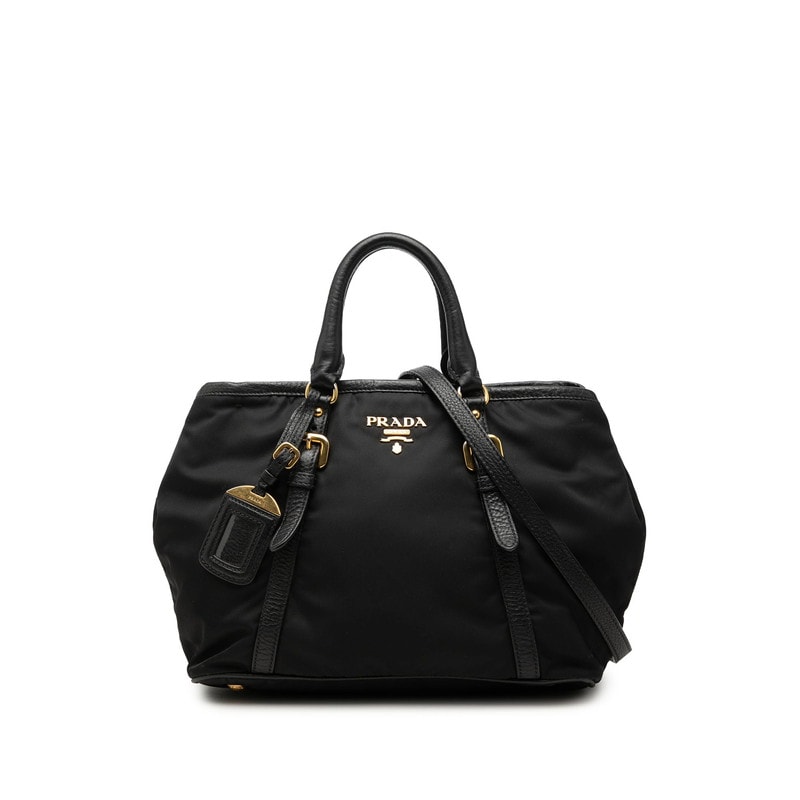 プラダ ロゴ ハンドバッグ 2WAY ショルダーバッグ ブラック ナイロン レザー レディース PRADA 【中古】