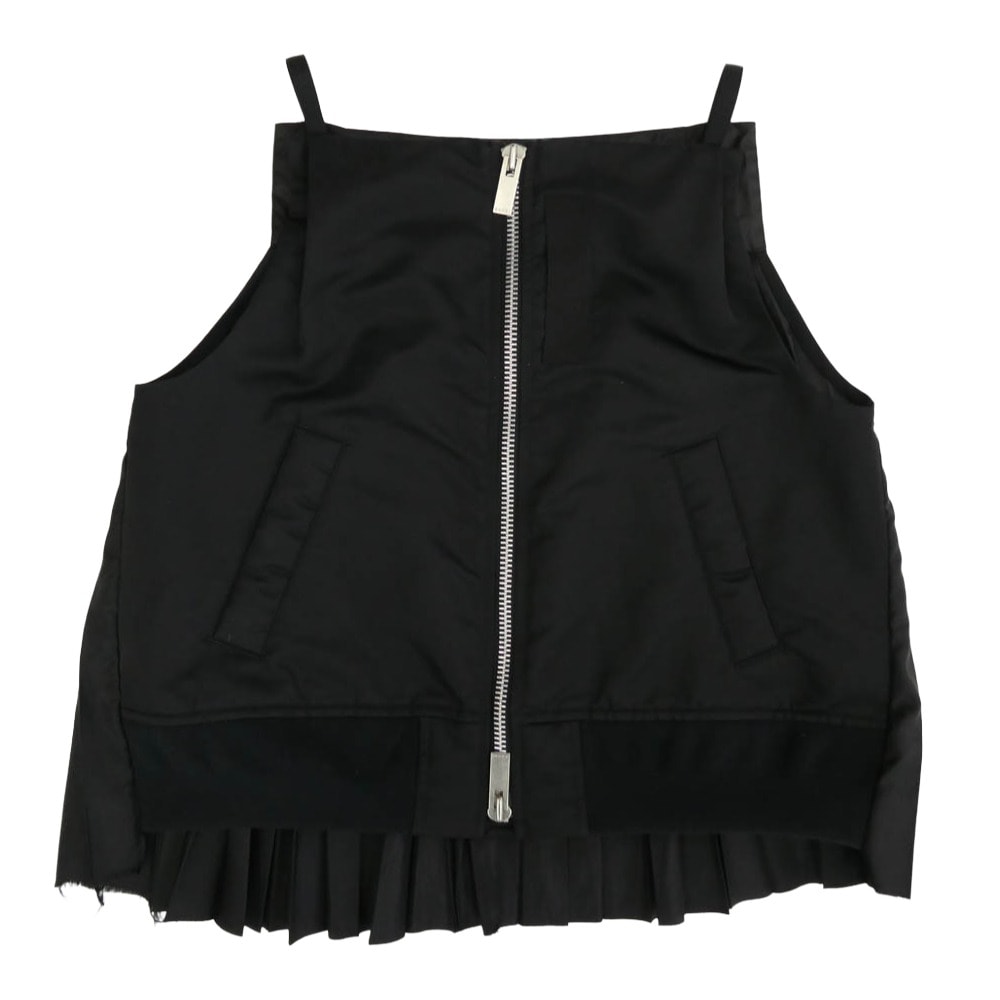 Sacai サカイ キャミソール 24-07245 Camisole Shirt MA-1ドッキング 異素材切替 バックプリーツ カットソー キャミソール ベスト タンクトップ ブラック系 3【中古】