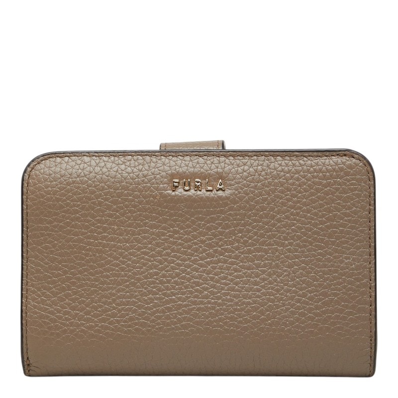 フルラ バビロン BABYLON COMPACT WALLET L字ファスナー 二つ折り財布 グレージュ レザー レディース Furla 中古