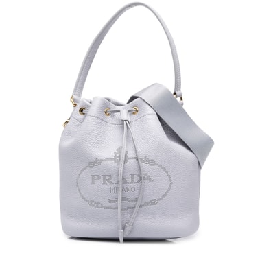 プラダ 三角ロゴプレート ヴィッテロダイノ ハンドバッグ 2WAY ショルダーバッグ ライトブルー系 レザー レディース PRADA 中古