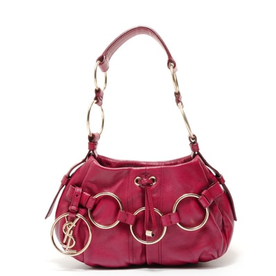 イヴ・サンローラン YSL レザー YSLロゴチャーム サハリエンヌ ショルダーバッグ【中古】