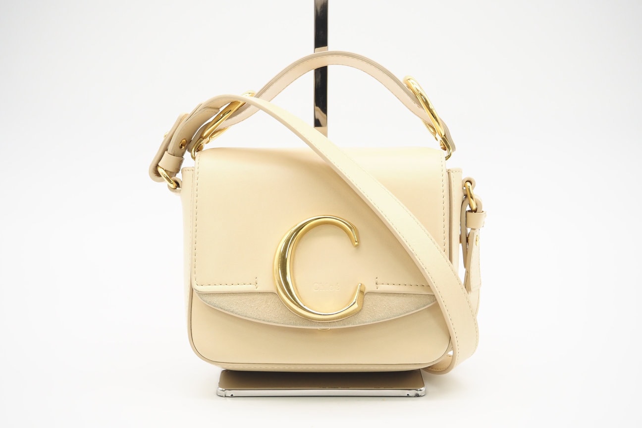 美品 Chloe クロエ カーフ スエード クロエ シー 2WAYハンドバッグ CHC19US193 2wayハンドバッグ ベージュ レザー カーフレザー レディース