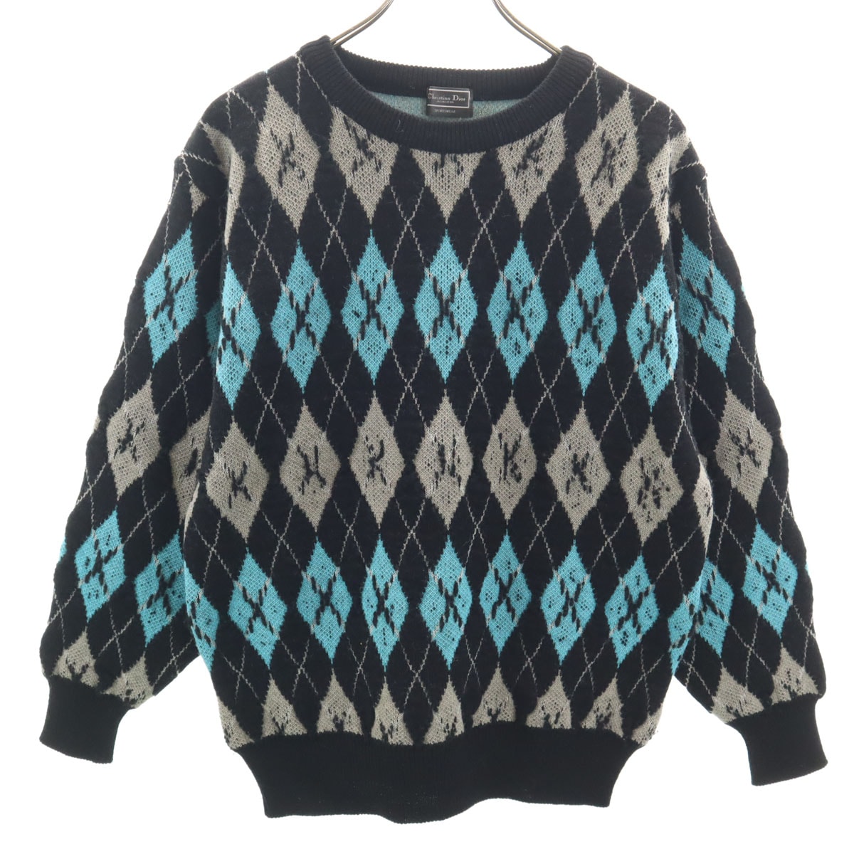 Christian Dior MONSIEUR クリスチャンディオール ムッシュ 90s オールド アーガイル柄 長袖 セーター M ブラック ニット