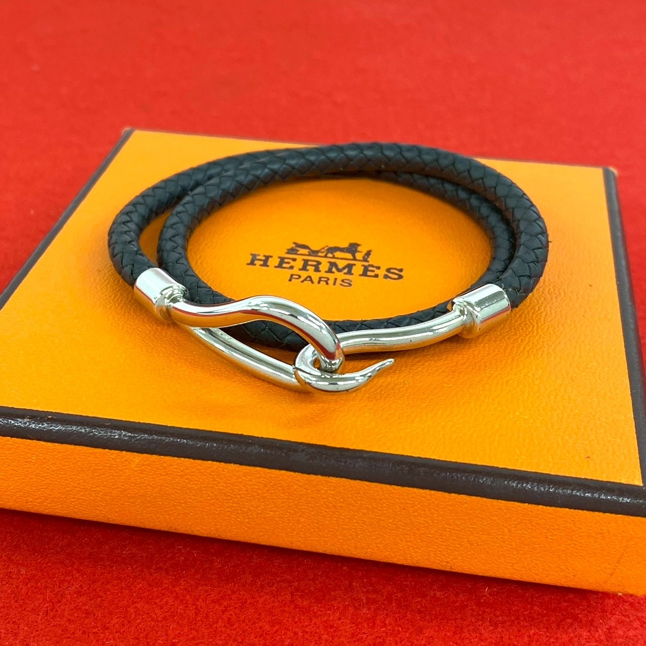 HERMES エルメス ジャンボ ブレスレット レザー メッキ ブレスレット ブラック
 28523