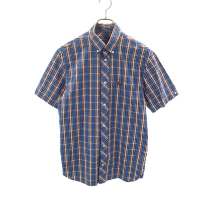 FRED PERRY フレッドペリー チェック柄 半袖 ボタンダウンシャツ S ブルー