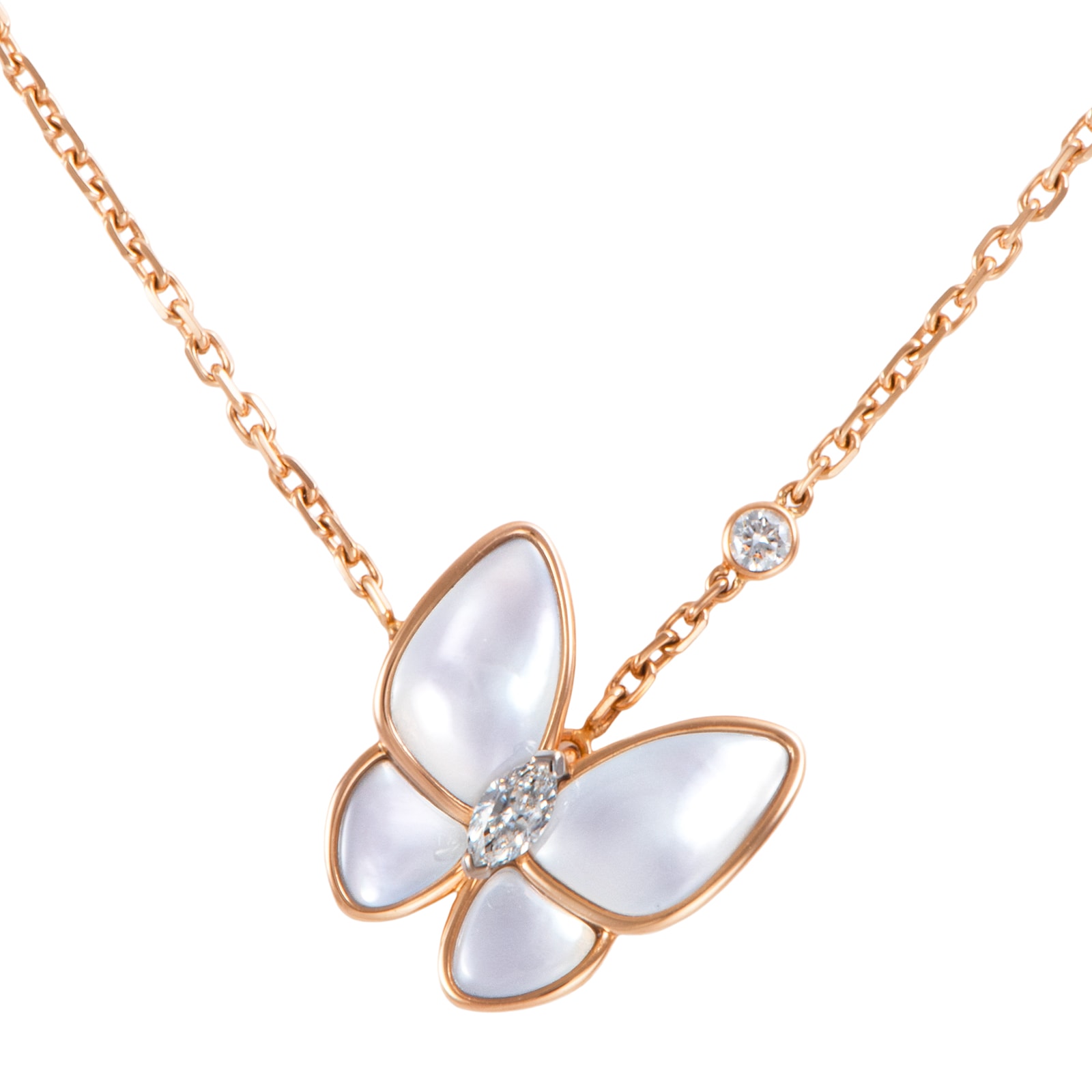 Van Cleef & Arpels ヴァンクリーフ&アーペル ドゥ パピヨン ペンダント VCARO8FO00 ネックレス K18RG マザー オブ パール ダイヤモンド ゴールド ホワイト【中古】