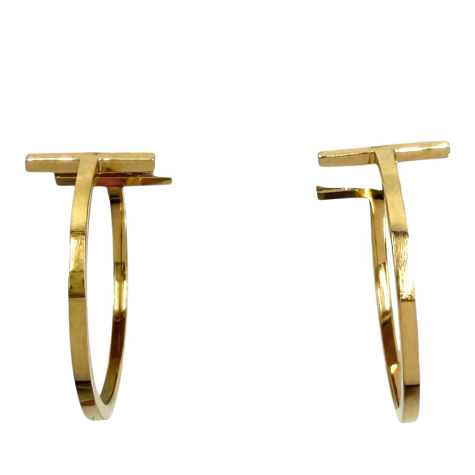 TIFFANY&Co. ティファニー ピアス ティファニーT ワイヤー フープ ピアス ミディアム アクセサリー ジュエリー 18金YG Au750 K18イエローゴールド    60011241 レディース 約4.7g【中古品】