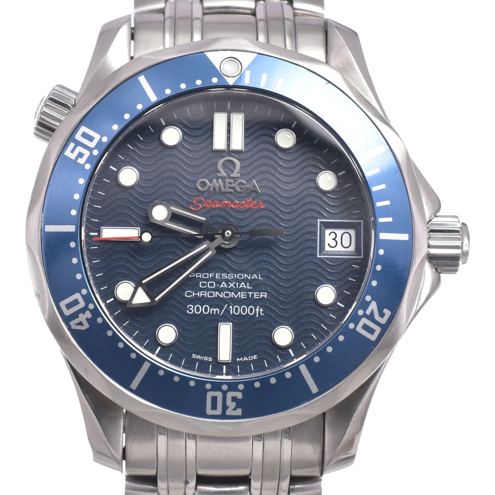 オメガ OMEGA 2222.80 シーマスター 300M コーアクシャル クロノメーター ブルー 自動巻き メンズ 美品 保証書付き 腕時計 M#151150