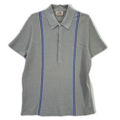 エルメス sw090 ネイビー コットン100% 半袖ポロシャツ XL