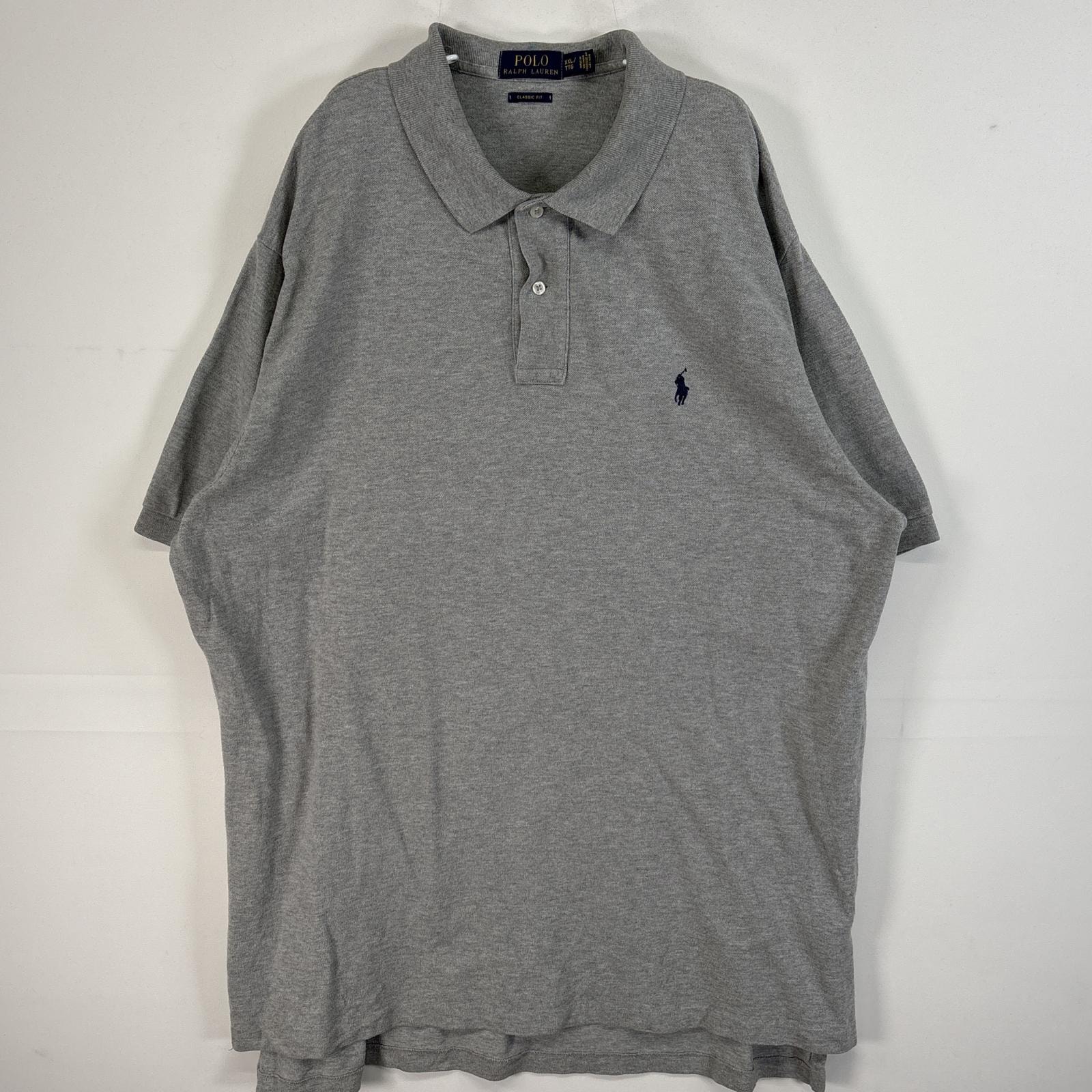 古着 ポロ・ラルフローレン POLO RALPH LAUREN 鹿の子 半袖 ポロシャツ ロゴ 刺繍 大きいサイズ 2ボタン 14041  グレー 無地 メンズ
