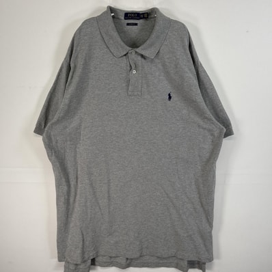 古着 ポロ・ラルフローレン POLO RALPH LAUREN 鹿の子 半袖 ポロシャツ ロゴ 刺繍 大きいサイズ 2ボタン 14041 グレー 無地 メンズ